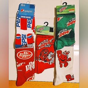 Novelty Socks 5pr Men's/Women's Gender Neutral Pepsi Mt Dew Kool Aid Dr Pepper